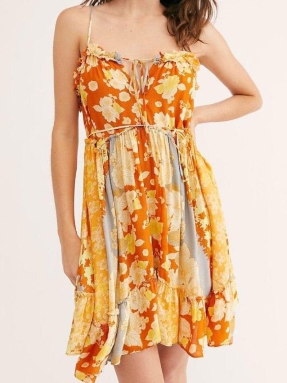 Free People Summer Storm Slip Trapeze Dress - Orange Floral - Size Small